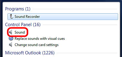 Windows 7 Search Box, Sound